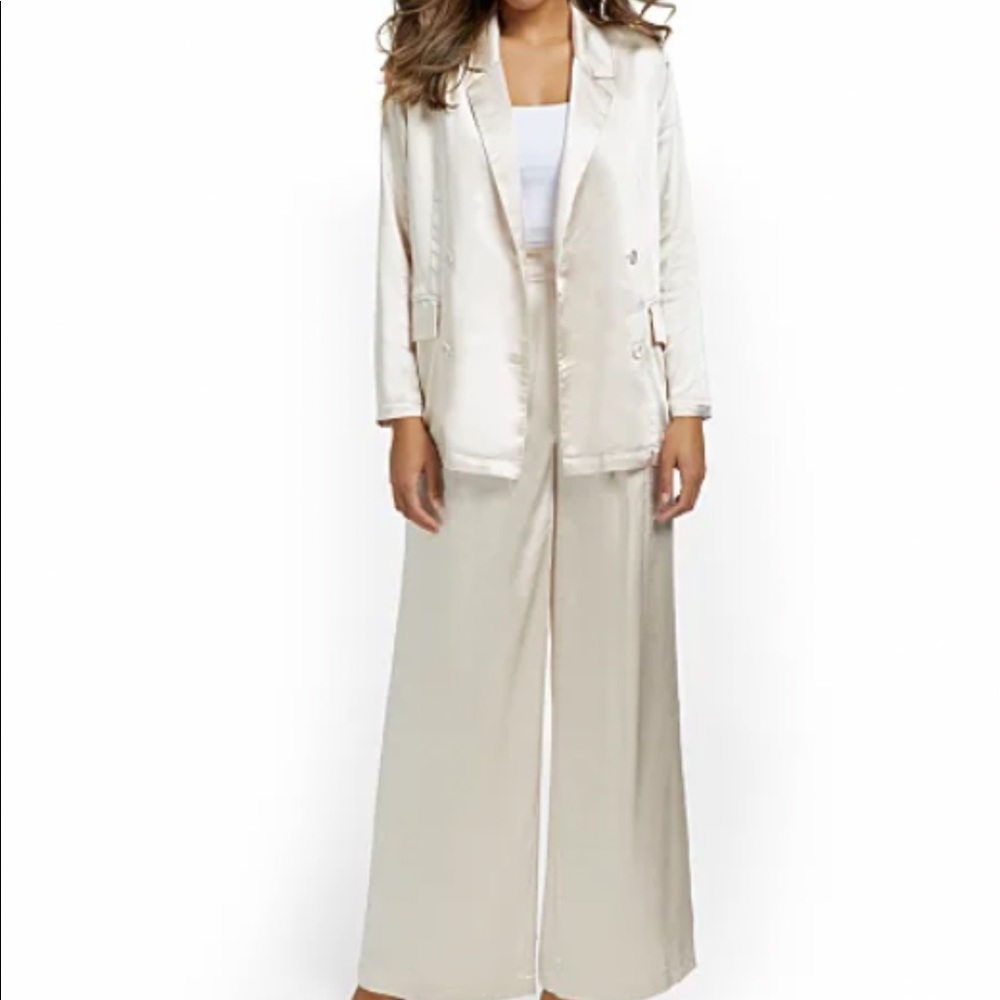 Satin Blazer & Wide-Leg Pant Set
